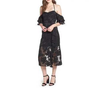 WAYF Dress Womens Large Black Casper Midi Dress Jacquard Witchy Core Ladies